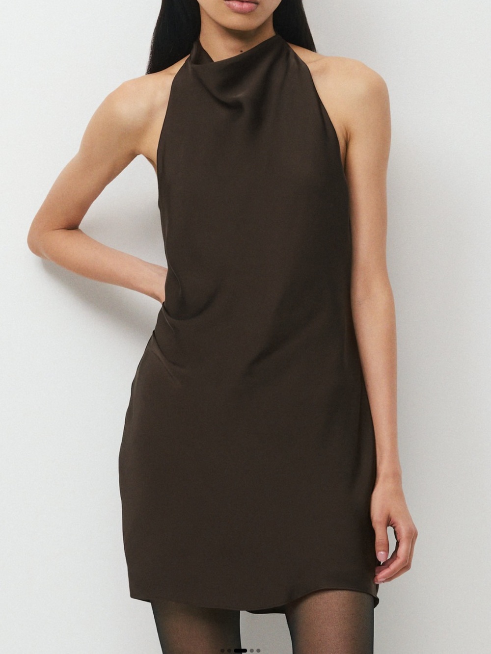 Audience Satin Mini Halter Dress in Dark Brown